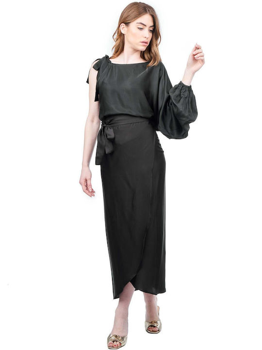 Satin High-waisted Midi Skirt Envelope Black
