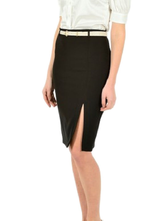 Women's Crepe Midi Skirt with Belt, PARANOIA 15901.BL Black