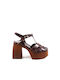 Sante Platform Leather Women's Sandals Brown with Chunky High Heel 23-168-32