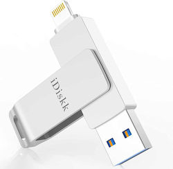 iDiskk U006 256GB USB 3.0 Stick cu conexiune Fulgerul & USB-A Argint