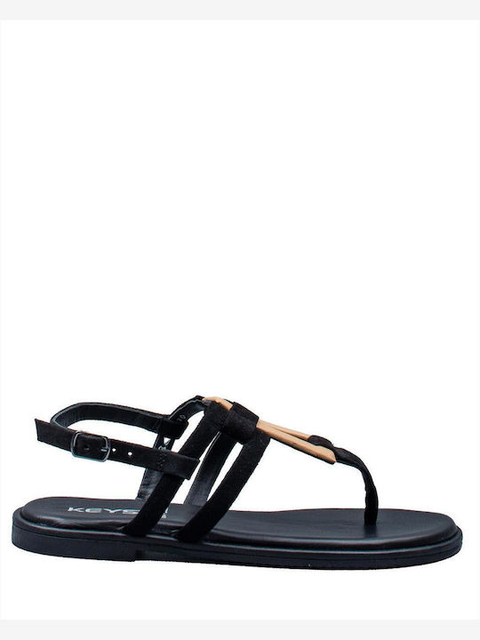 Keys Leather Women's Sandals with Ankle Strap Black