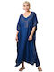 Women's solid color caftan with gold design Dark Blue 20399