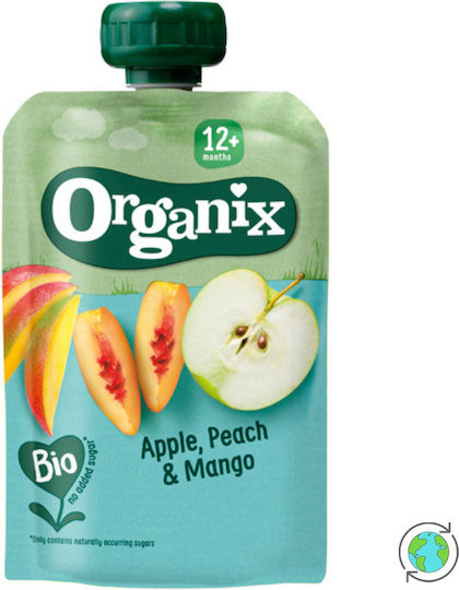 Organix Fruit-Vegetable Puree Pulp Apple, Peach & Mango with Flavor Apple, Peach & Mango No Added Sugar 100gr for 12+ Months