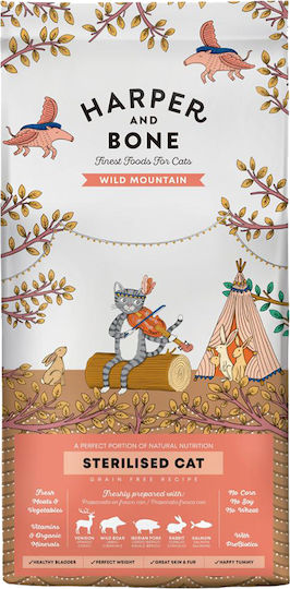 Harper and Bone Wild Mountain Ξηρά Τροφή χωρίς Σιτηρά για Ενήλικες Στειρωμένες Γάτες με Ελάφι / Κουνέλι / Σολομό / Χοιρινό 5kg