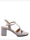 Mourtzi Leather Women's Sandals White with Chunky Medium Heel