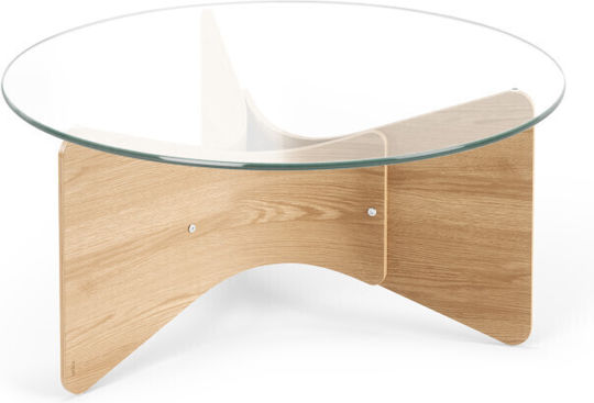 Στρογγυλό Κεντρικό Τραπεζάκι Madera Γυάλινο Μπεζ Μ84xΠ84xΥ38εκ.