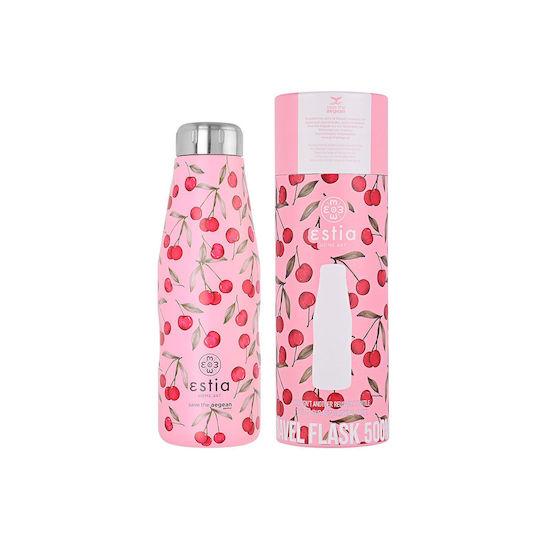 Estia Travel Flask Save the Aegean Recyclable Bottle Thermos Stainless Steel BPA Free 500ml Cherry Rose
