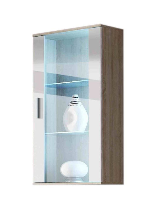 Wall Mounted Particle Board Living Room Display Cabinet with Glass Natural / White 29x60x115cm