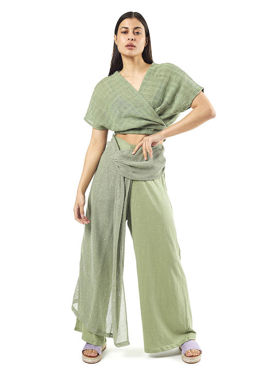 Verde Women's Trousers 55-0011 Cotton India Khaki
