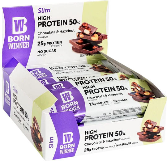 Born Winner Slim High Protein Bars with 50% Protein & Flavor Chocolate Hazelnut 12x50gr