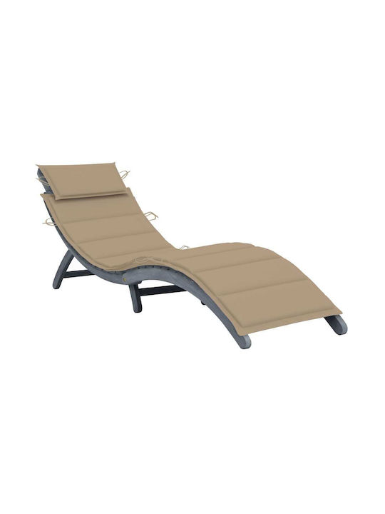 Deckchair Wooden with Cushion Gray 190x60x51cm.