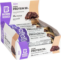 Born Winner Slim High Protein Μπάρες με 50% Πρωτεΐνη & Γεύση Chocolate Brownie 12x50gr