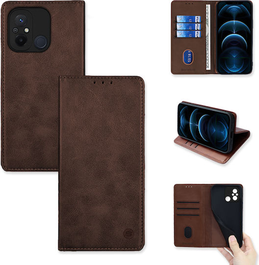 Sonique Vintage Magnet Book Piele artificială / Plastic / Silicon Maro (Redmi 12C)