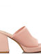 Envie Shoes Δερμάτινα Mules με Χοντρό Ψηλό Τακούνι σε Ροζ Χρώμα