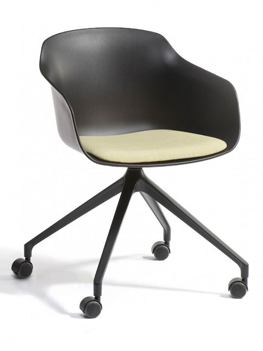 Swivel Visitor Armchair with Wheels Black 57.5x52x77cm