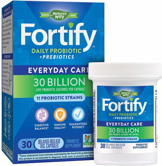 Nature's Way Fortify Daily 30 Billion Добавка с Пробиотици и Пребиотици 30 Растителни Капсули
