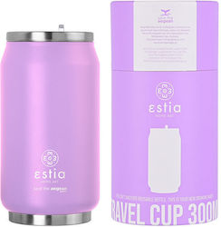 Estia Travel Cup Save the Aegean Glass Thermos Stainless Steel BPA Free Purple 300ml with Straw