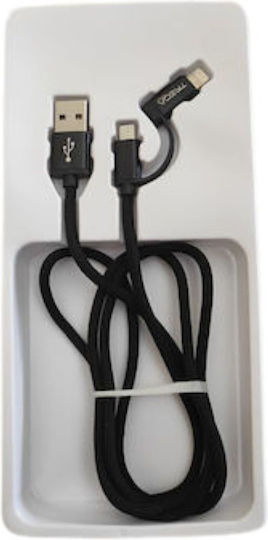 Treqa Regular Cablu USB la Lightning / micro USB cu mai multe porturi Negru 1m (CA-812-BLACK)