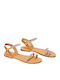 Leather Women's Flat Sandals with Strap in White Color