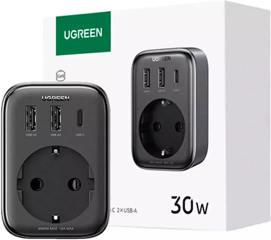 Ugreen Einzelne Steckdose mit 2 USB-A und 1 USB-C