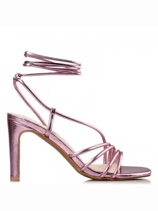 Envie Shoes Дамски сандали с Тънък Високи Токчета в Розов Цвят