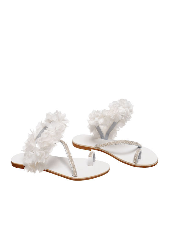 Leather Women's Flat Sandals in White Color