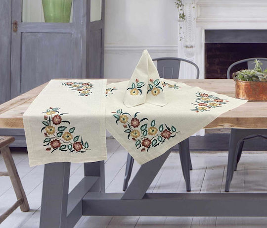 Linea Home Καρέ Σετ 4τμχ Pine με Κέντημα Μπεζ 85x85εκ.