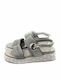 Leather Women's Flat Sandals Flatforms in Gray Color