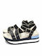 Leather Women's Flat Sandals Flatforms in Black Color