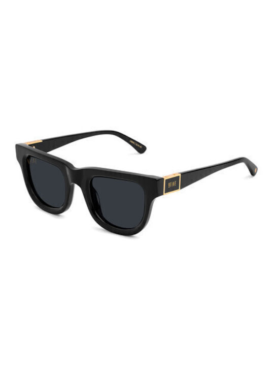 9Five Camino & 24K Gold Sunglasses with Black Plastic Frame and Black Lens