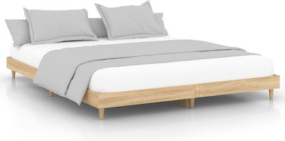 Bed Base Queen Size made of Wood Beige 160x200cm.