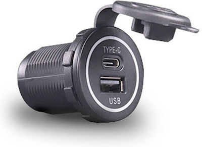 Car Phone Charger Black, 4.2A Total Output with 1x USB Ports 1x Type-C Ports and Embedded Cable