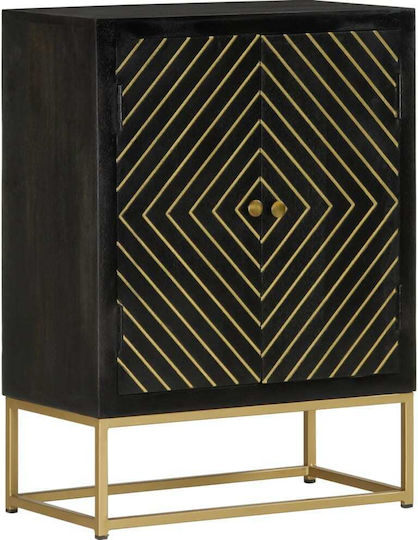 Bufet din Lemn Masiv & Metal Negru / auriu 55x30x75cm