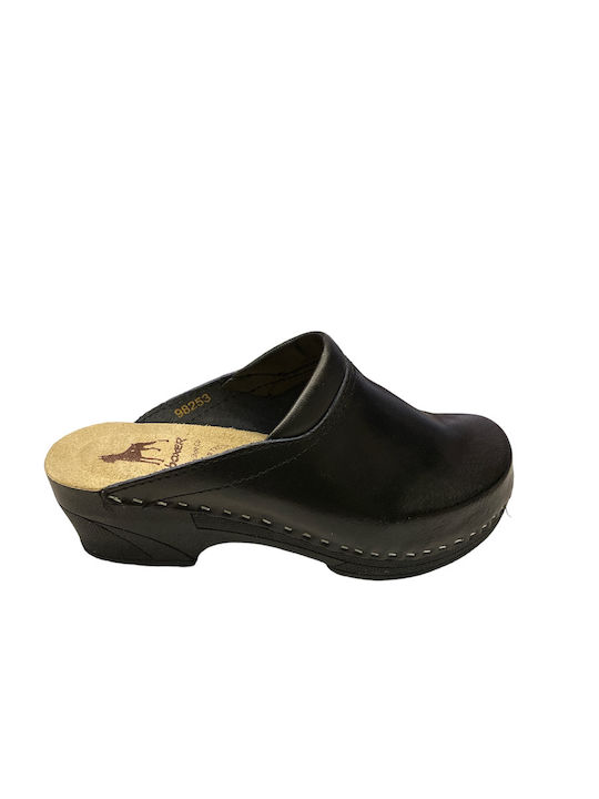 Boxer Damen Leder Anatomisch Clogs Schwarz