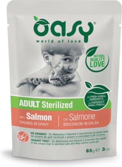 Oasy Adult Sterilised Wet Food for Adult Cats in Pouches with Salmon 85gr