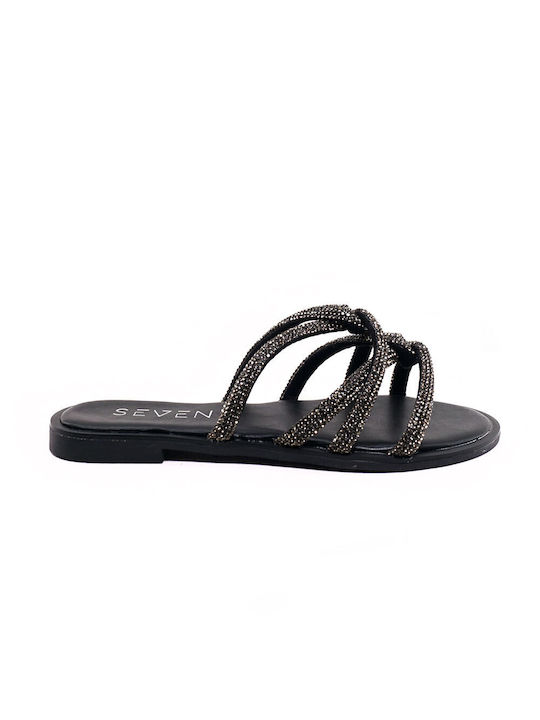 Seven Damen Flache Sandalen in Schwarz Farbe