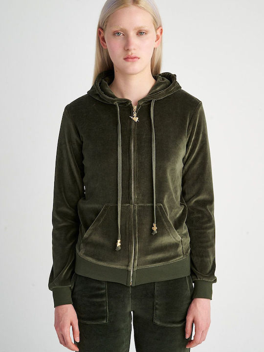 SugarFree Women's Hooded Velvet Cardigan Green