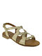 Eva Frutos Leather Women's Flat Sandals in Gold Color