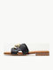 Leather Women's Flat Sandals in Black Color