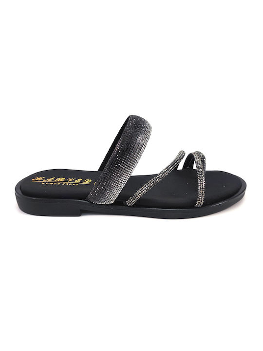 BLACK LEATHER SANDALS WITH STRAYS - Black