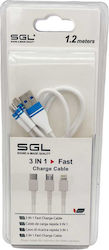SGL Regular USB to Lightning / Type-C / micro USB Cable Λευκό 1.2m (099194)