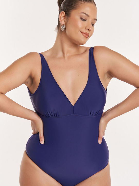 Plus Size - One-piece Swimsuit Iro Blue- Plus Size