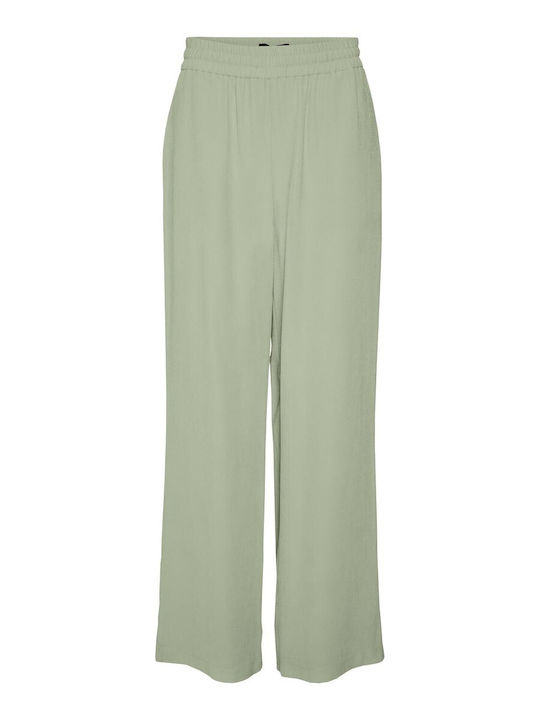 Vero Moda Women's High-waisted Fabric Trousers with Elastic in Wide Line Mint