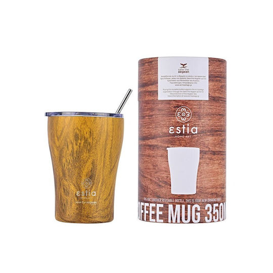 Estia Coffee Mug Save The Aegean Recyclable Glass Thermos Stainless Steel BPA Free 350ml Sekoya with Straw