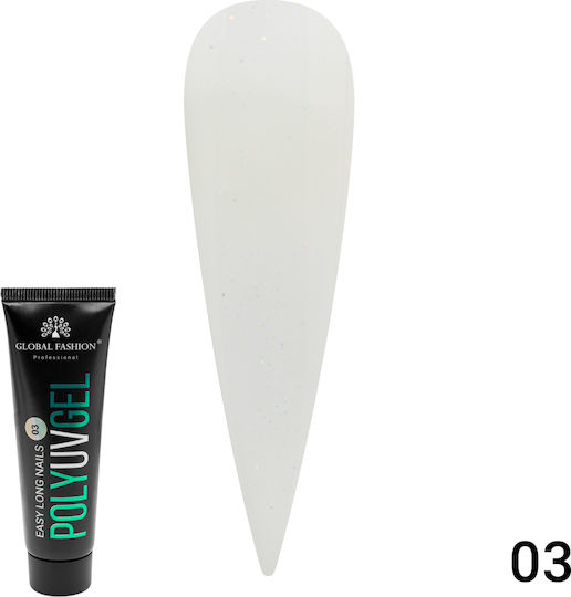 Global Fashion Uv Polygel Shimmer 03 Acrygel Falsche Nagelgel 03 White 30gr