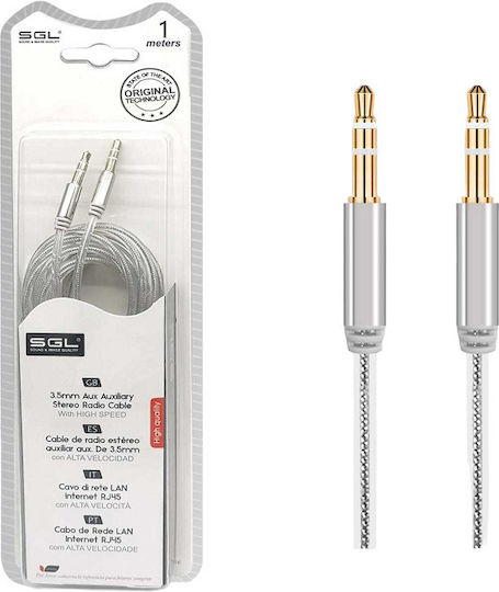 SGL 3.5mm Jack Cable Male - 3.5mm Jack Male Silver 1m with Gold Plated Terminals