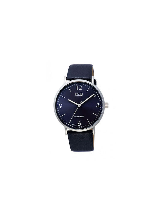 Q&Q Watch Battery with Blue Leather Strap