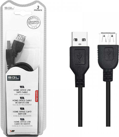 SGL USB 2.0 Kabel USB-A-Stecker - USB-A-Buchse Schwarz 3m 097220