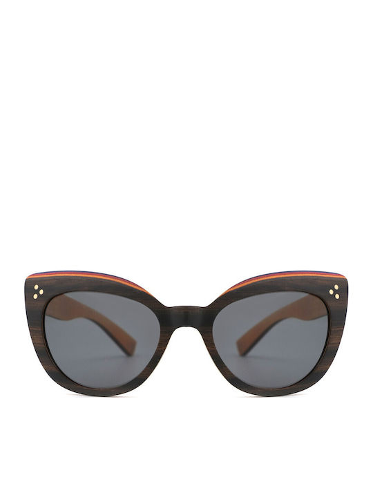 Daponte Damen Sonnenbrille mit Braun Holz Gestell und Gray Polarisiert Linse DAP388E 4