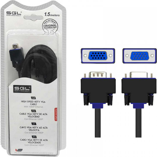 SGL Cable VGA male - VGA female Μαύρο 1.5m (095769)